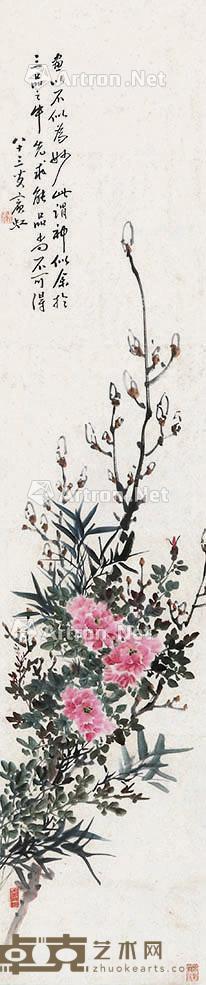 花卉 立轴 纸本 135×28cm
