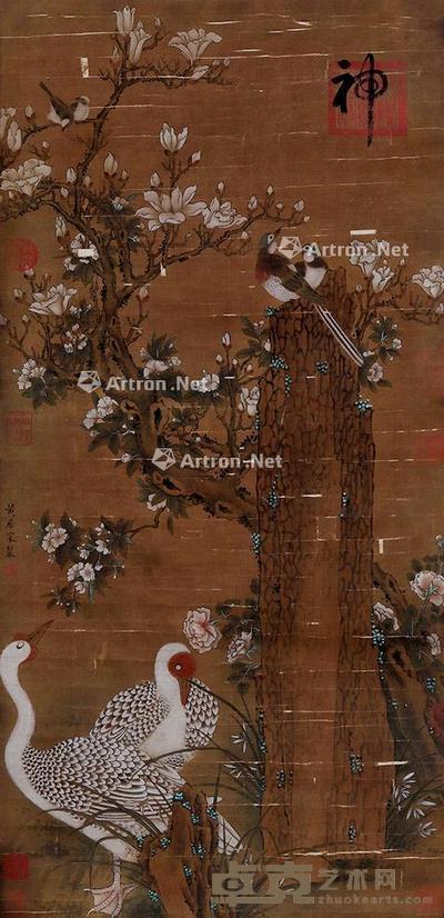 花鸟 立轴 绢本 77×37cm