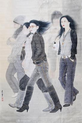  摩登少女 镜心 设色绢本