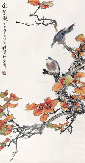  花鸟 挂轴 设色纸本