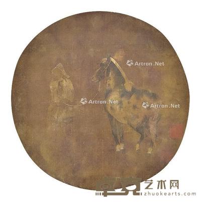 人马图 镜片 绢本 直径27cm