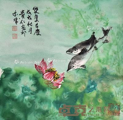 双鱼吉庆 镜片 纸本 49×49cm