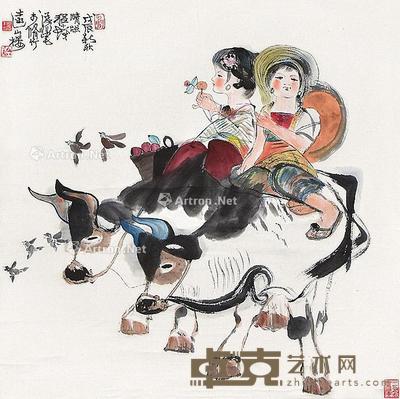 牧牛图 立轴 纸本 64×64cm