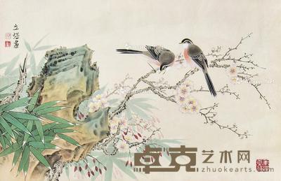 闲禽雅趣图 镜框 纸本 38×58cm