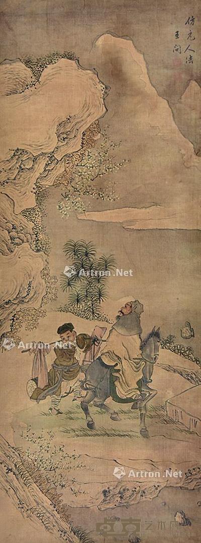 山水 镜框 绢本 88×33cm