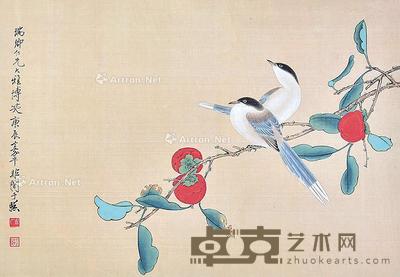 柿柿如意 镜片 绢本 37×54cm
