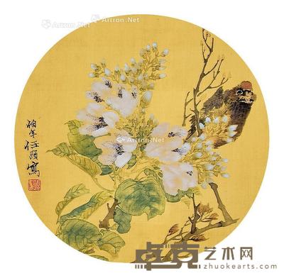 花鸟 立轴 绢本 直径27cm