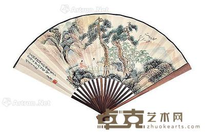 松下观瀑图 成扇 纸本 17×48cm