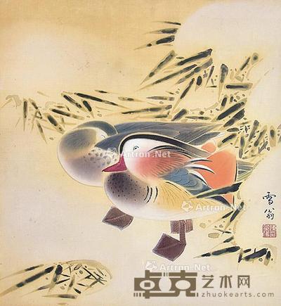 双栖图 镜框 绢本 41×37cm