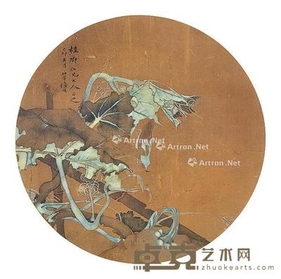 花卉圆光 镜片 绢本 直径29cm