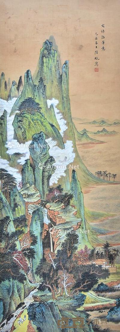 青绿山水 立轴 绢本 125×45cm