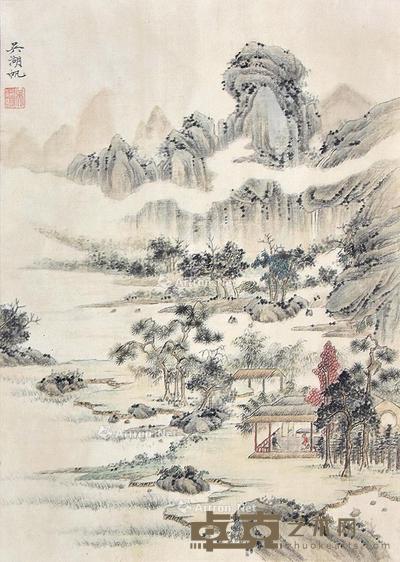 溪山会友 镜框 绢本 39×28cm