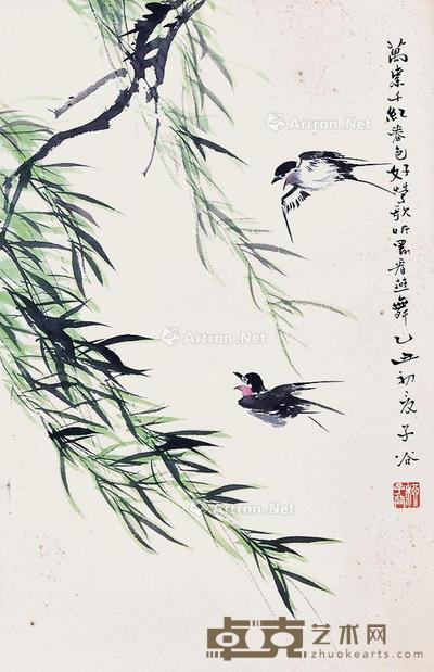 莺歌燕舞 立轴 纸本 48×31cm