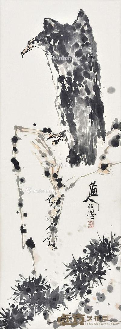 指墨画-松鹰 立轴 纸本 124×45cm