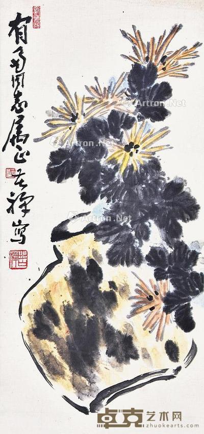 菊寿延年 立轴 纸本 67×32cm