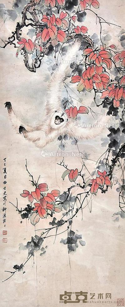 猿戏 立轴 纸本 119×49cm