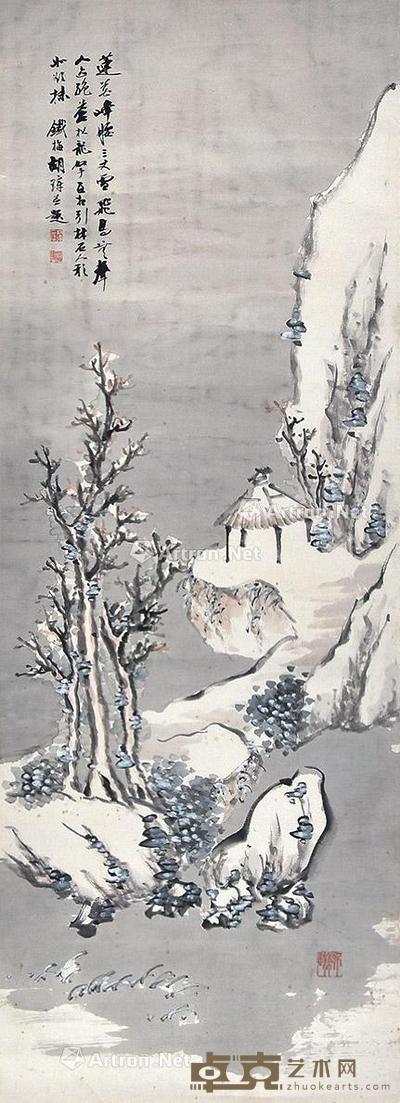 莲花雪景图 立轴 纸本 92×33cm