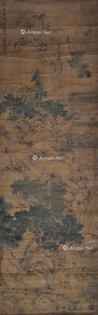 春山行旅图 立轴 绢本 108×33cm