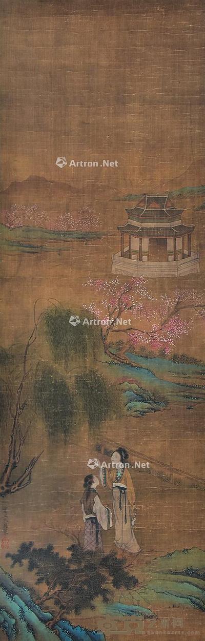 游园仕女 立轴 绢本 106×34cm