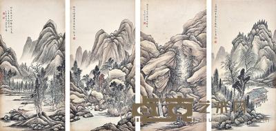 山水 立轴 四屏纸本 58×29cm×4