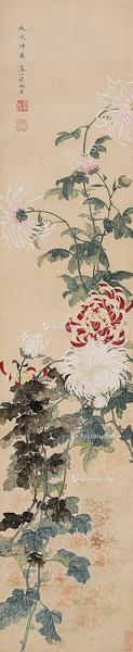  戊戌（1898年）作 菊花 立轴 设色绢本