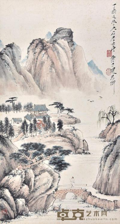 溪山访友图 镜片 纸本 69×37cm
