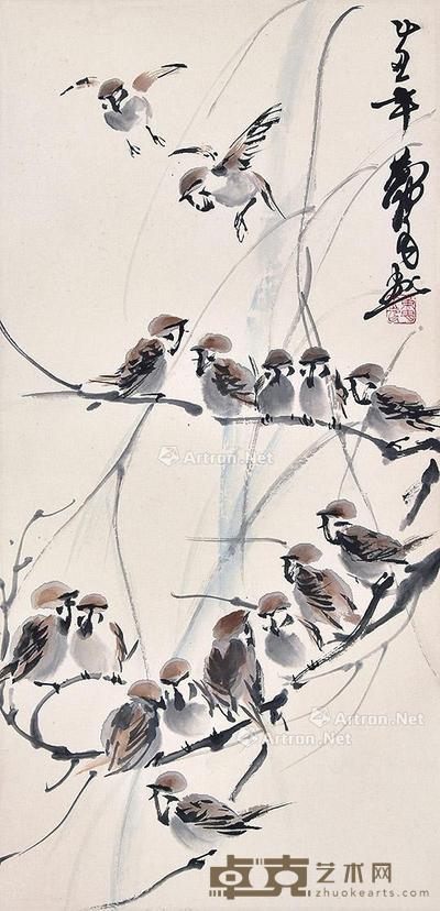 麻雀 立轴 纸本 69×34cm