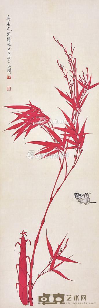 朱竹图 立轴 绢本 105×34cm