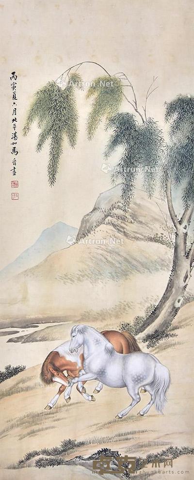 双骏图 立轴 纸本 79×32cm