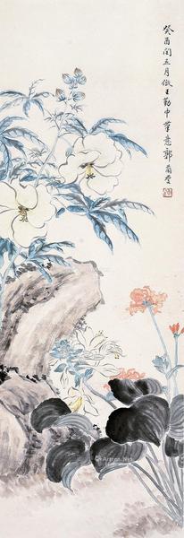  癸酉（1933年）作 花卉 立轴 设色纸本