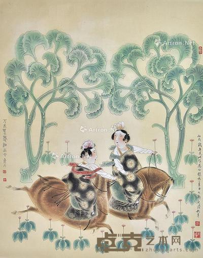 万木春声细雨中 镜片 绢本 75×59cm