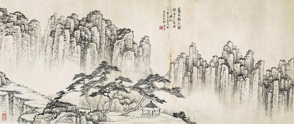  清 1899年作 万笏朝天图 镜片 水墨纸本