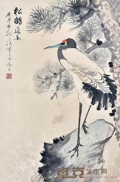 松鹤延年 立轴 纸本 70×45cm
