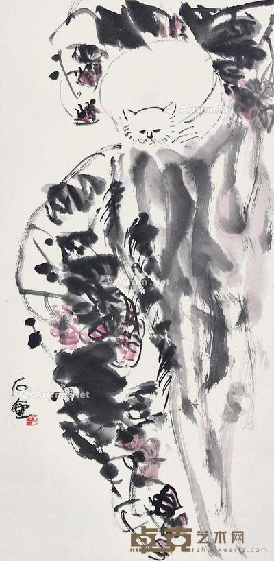 猫趣图 镜片 纸本 68×33cm