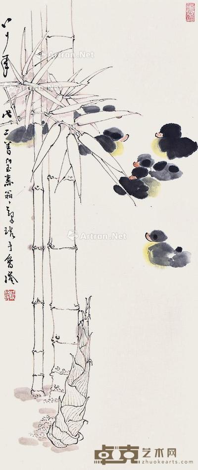 鸭趣图 立轴 纸本 85×36cm