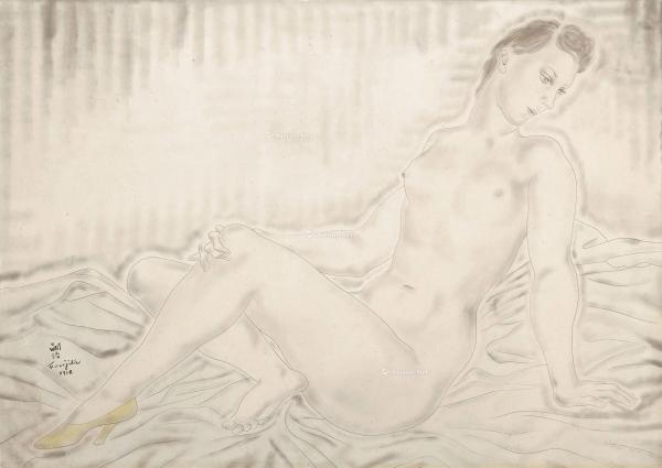  1928年作 黄鞋裸女 水墨 水彩 水粉 纸本