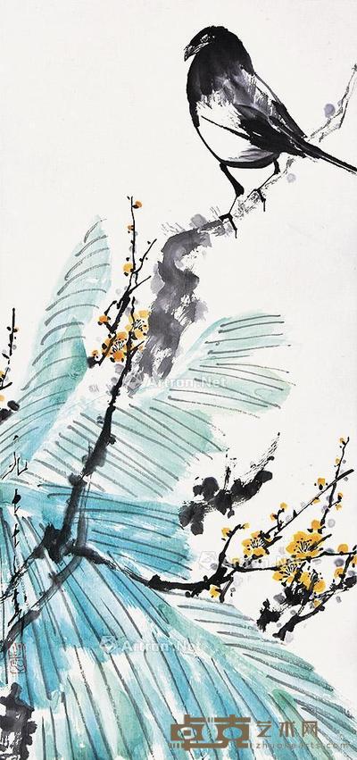 喜鹊登梅 镜片 纸本 86×40cm