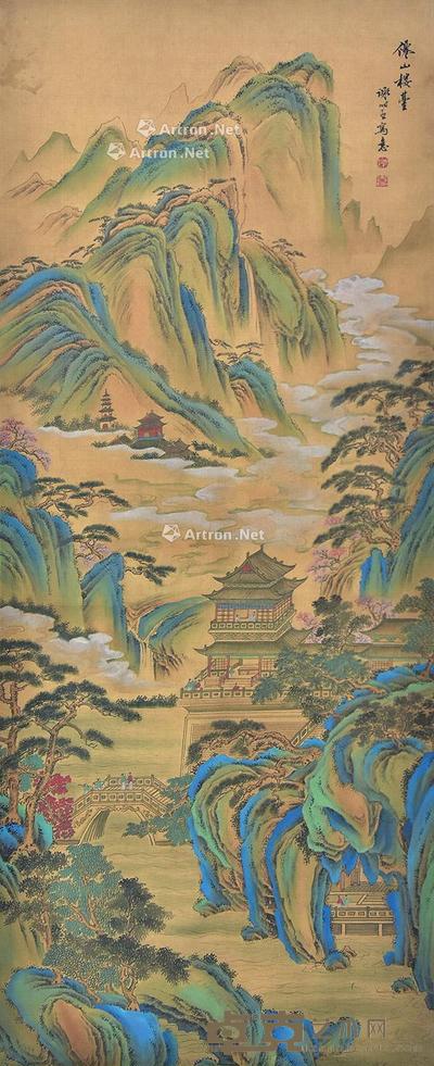 仙山楼台 立轴 绢本 93×39cm