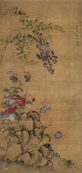  庚午（1750年）作 紫藤芙蓉 立轴 绢本