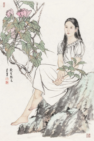  癸巳（2013年）作 少女像 镜心 纸本