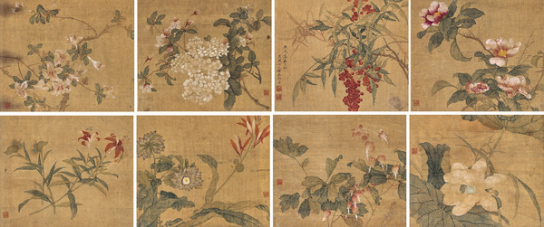  庚辰（1820年）作 花卉册 册页 绢本