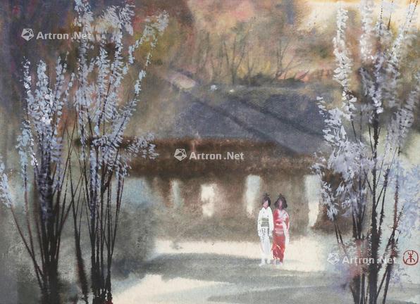  晓春 镜片带框 彩墨画