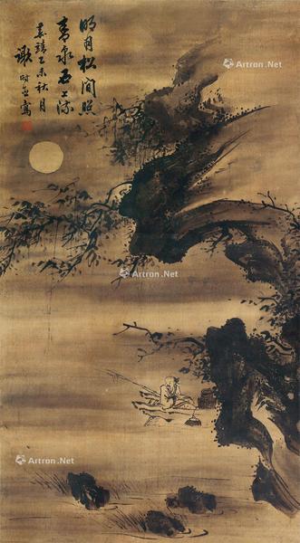  明月松间 立轴 水墨绢本