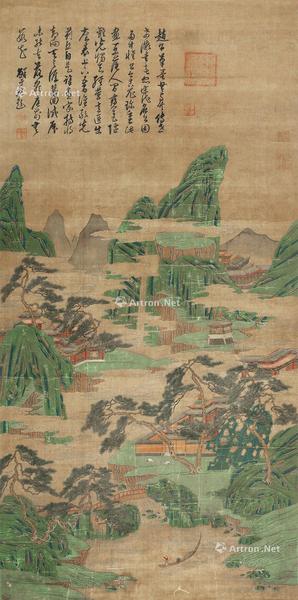  青绿山水 立轴 设色绢本