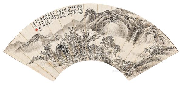  庚寅（1890年）作 山居观瀑图 扇面 纸本