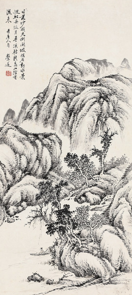  轻舟泛月 立轴 纸本