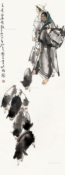  猪肥业壮 镜片带框 设色纸本