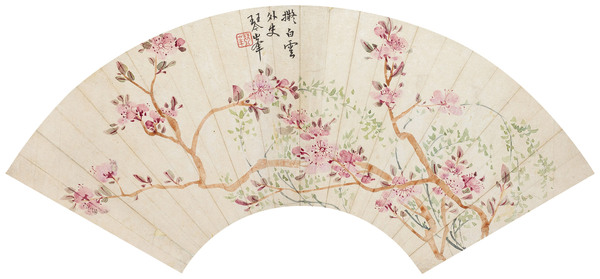  桃红柳绿 扇面 纸本