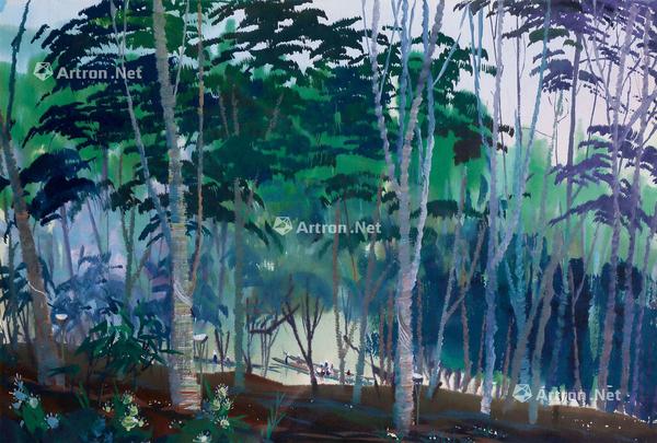  版纳橡树林 镜片带框 彩墨画