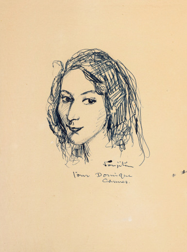  约1960年作 岸惠子肖像画 钢笔 纸本